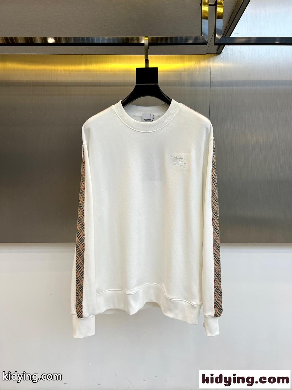 チェックトリム クルーネック スウェットシャツ バーバリー Tシャツ 偽物 ホワイト-0