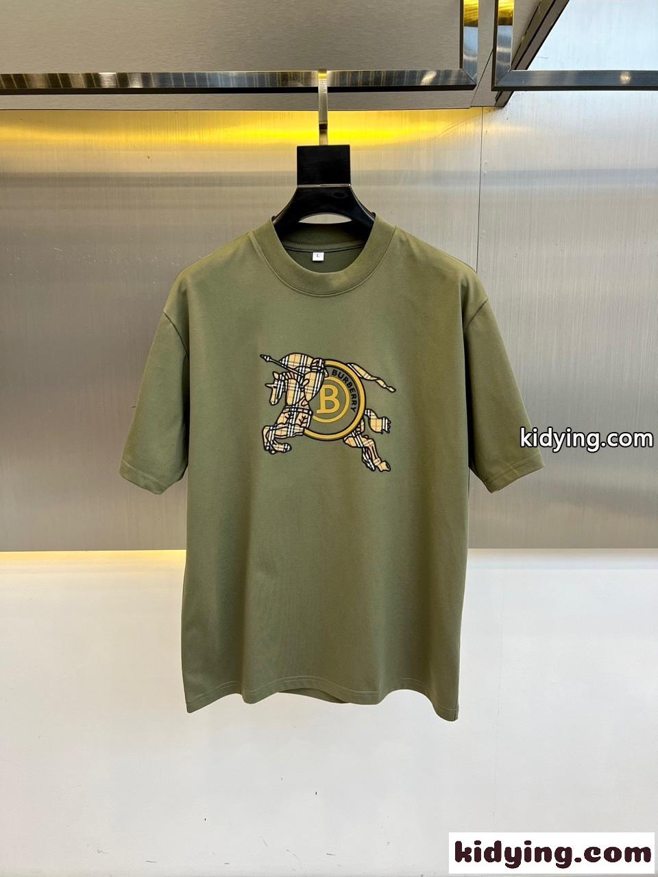 コットン ロゴ入り 半袖Tシャツ バーバリー Tシャツ 偽物 クルーネック グリーン-0