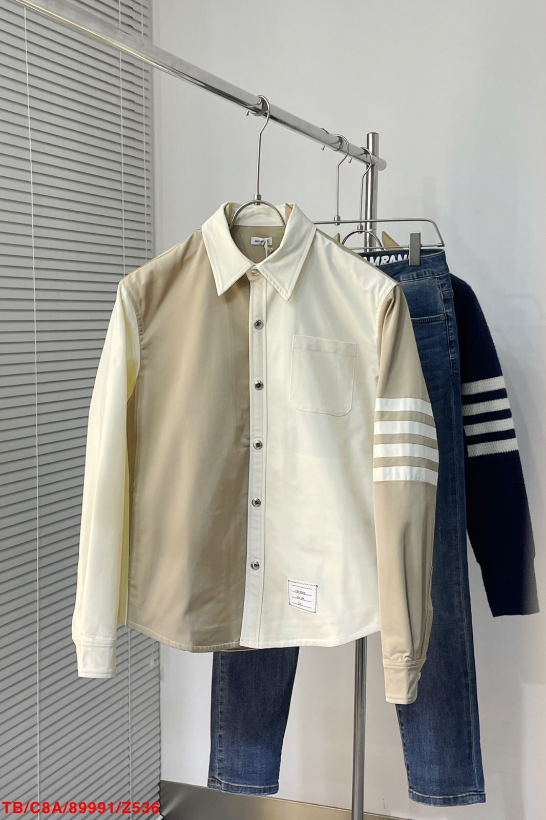 おしゃれ 配色 切り替え メンズ シャツジャケット トムブラウン シャツ コピー-1