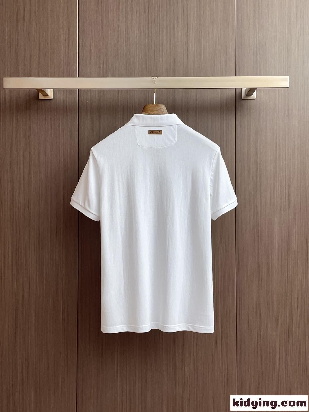 エルメネジルド・ゼニア Tシャツ 偽物 カジュアル コットン スキッパー ポロシャツ ホワイト-4