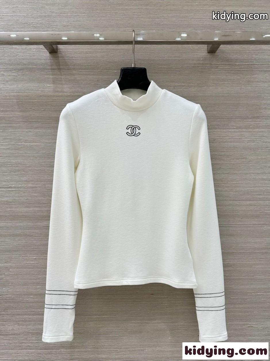 シンプル 洗練された モックネック トップス シャネル Tシャツ 偽物 ホワイト-2