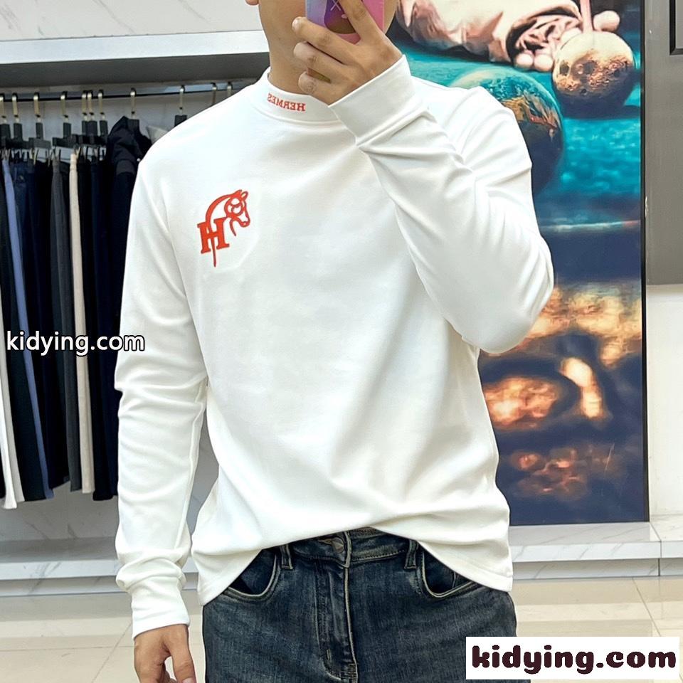 シンプル 洗練された ロゴ 長袖Tシャツ エルメス Tシャツ 偽物 合わせやすい ホワイト-1