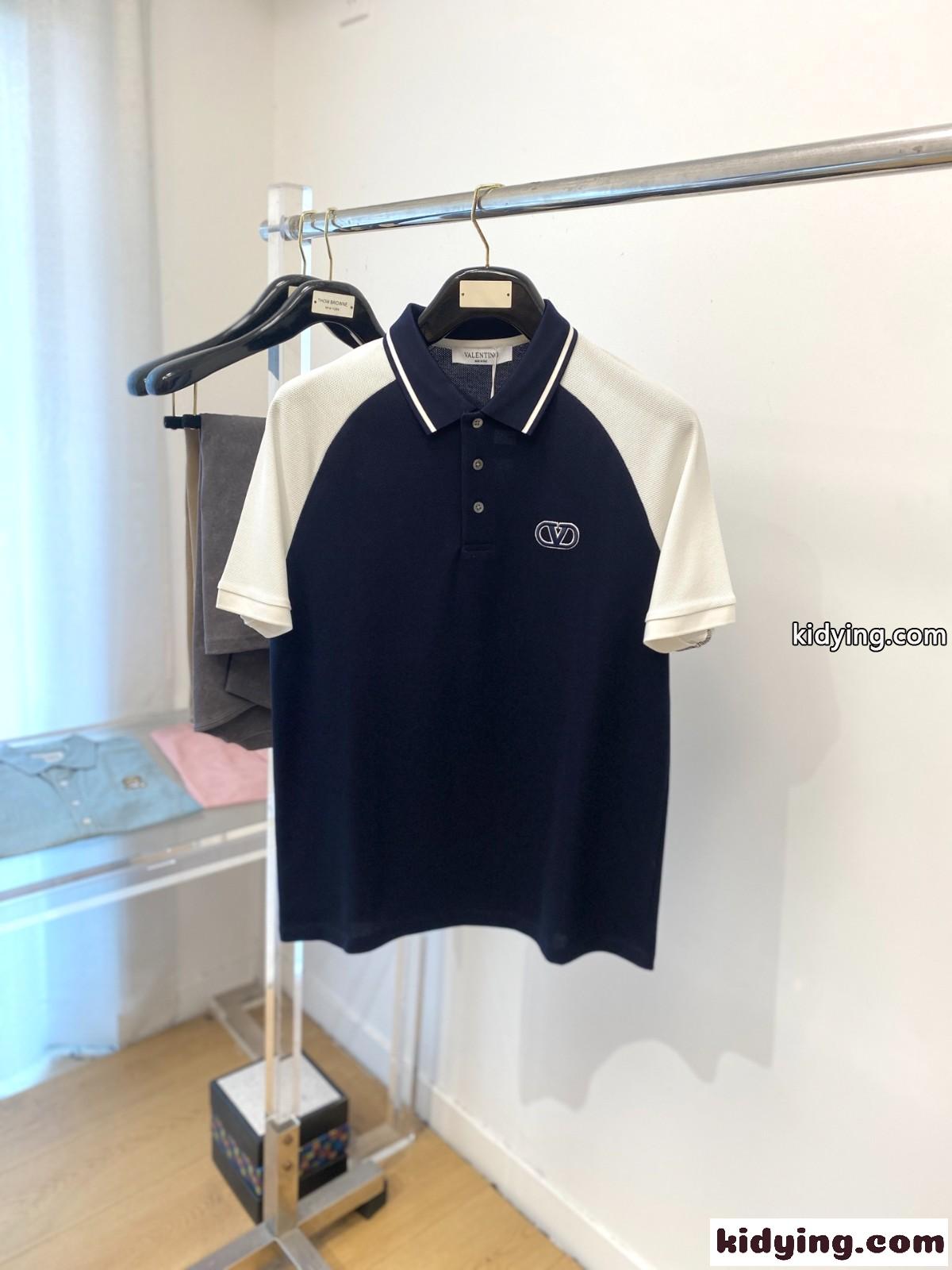 配色ラグランスリーブポロシャツ ヴァレンティノ Tシャツ 偽物 コットン ネイビー-0