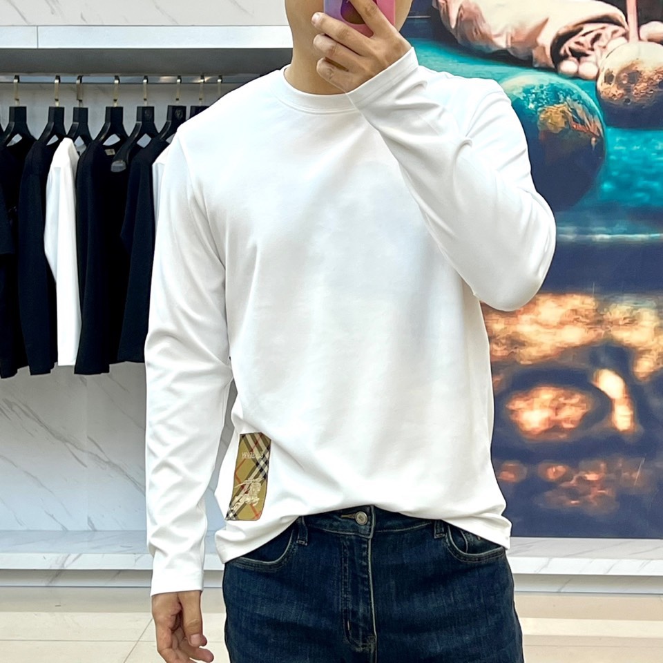 合わせやすい コットン クルーネック 長袖Tシャツ バーバリー Tシャツ 偽物 ホワイト-1