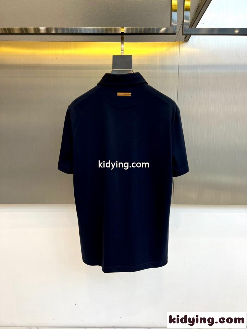 エルメネジルド・ゼニア Tシャツ 偽物 シンプル コットン 半袖ポロシャツ ネイビー-3
