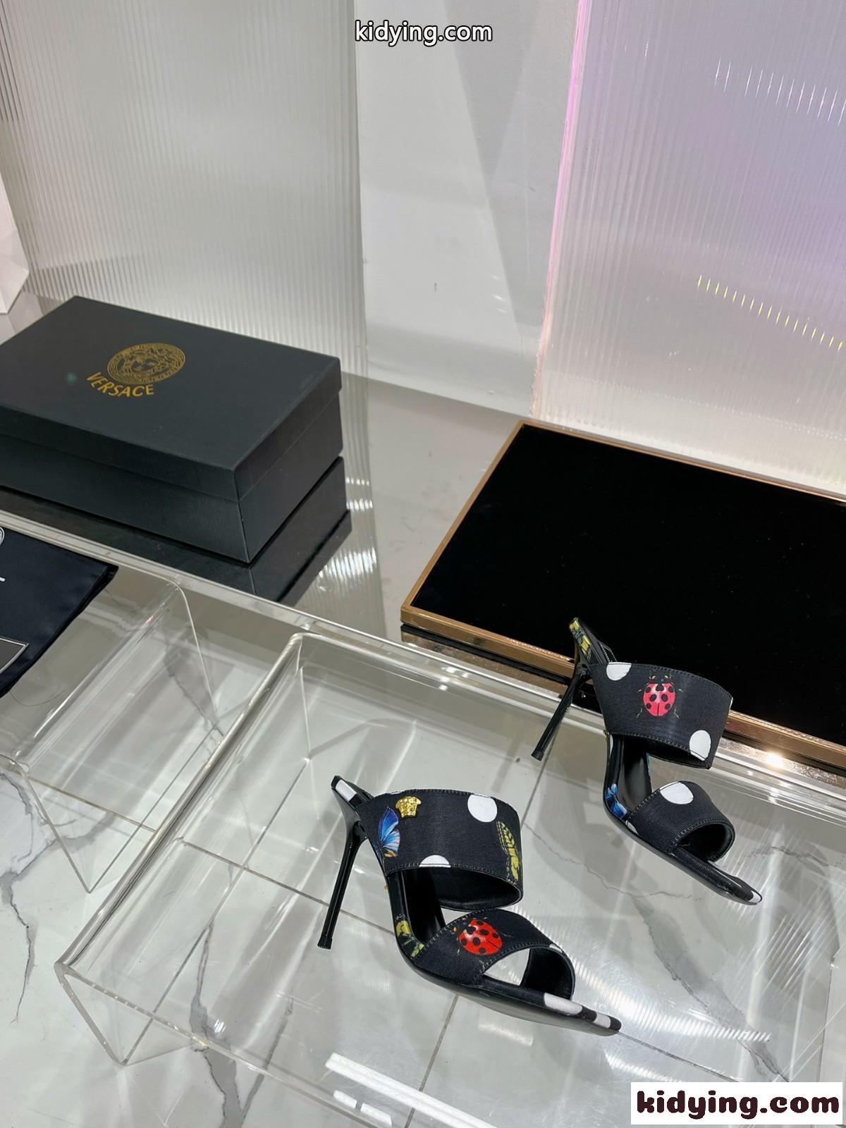 VERSAC バタフライ キャンバス ハイヒール ミュール ヴェルサーチェ サンダル コピー-1