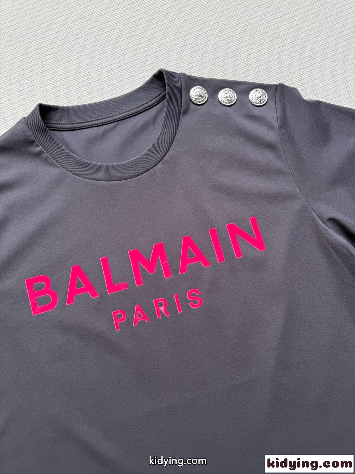 シンプル おしゃれ ロゴ入り 半袖Tシャツ バルマン Tシャツ コピー グレー-2