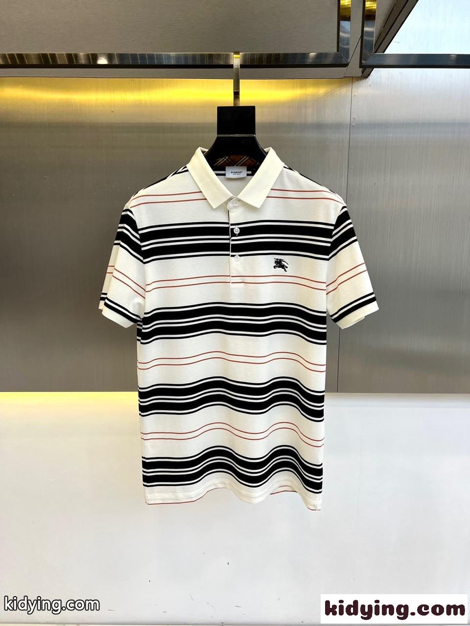 カジュアル 定番 ストライプ ポロシャツ バーバリー Tシャツ コピー コットンピケ ホワイト-0