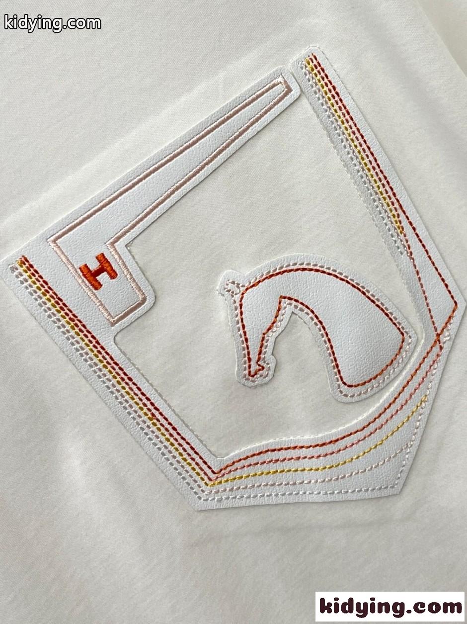 異素材ディテール クルーネック 半袖Tシャツ エルメス Tシャツ 偽物 ホワイト-2