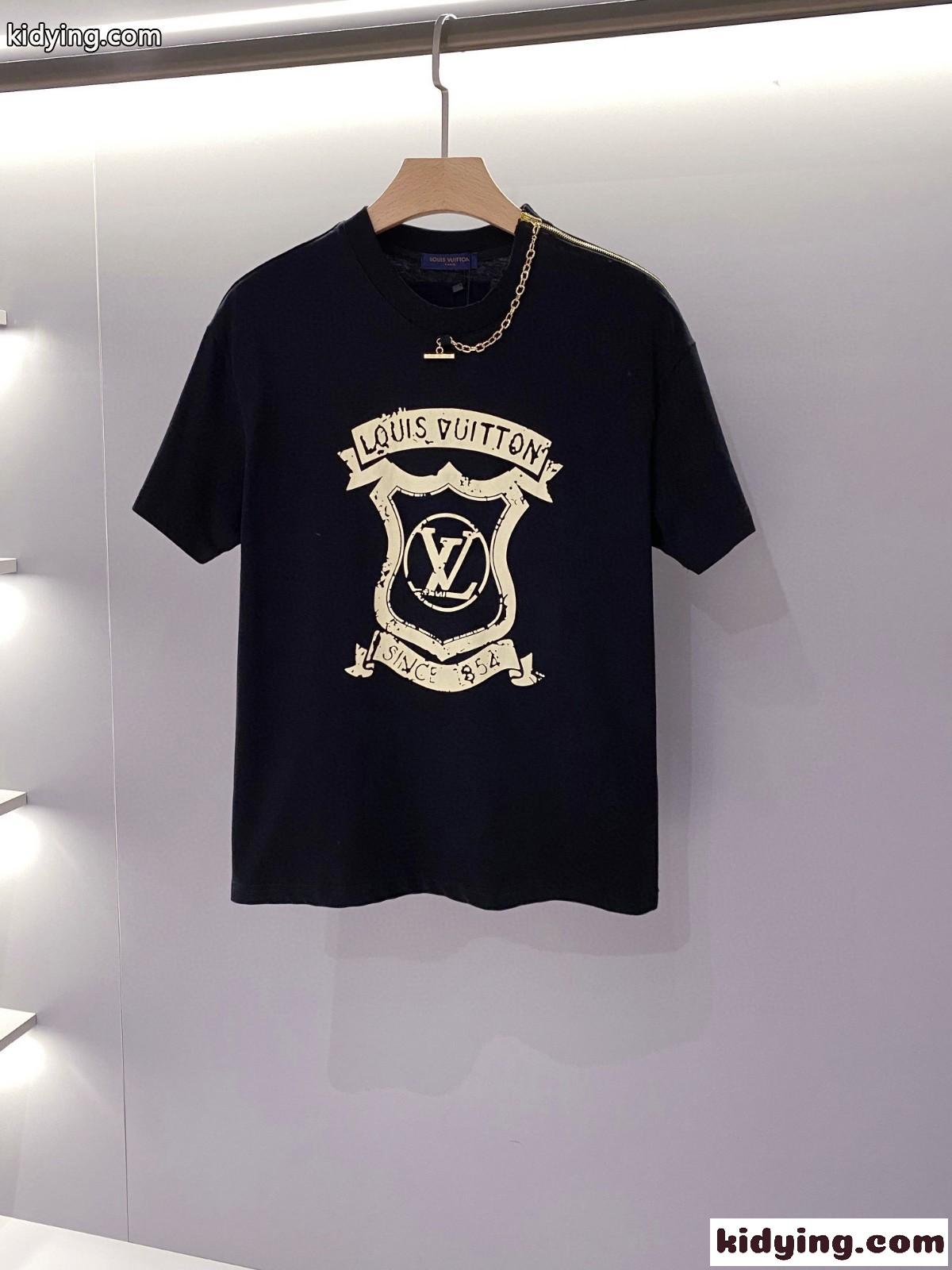 ユニセックス ロゴ プリント おしゃれ コットン クルーネック ルイ・ヴィトン Tシャツ コピー 半袖 カジュアル トップス-3