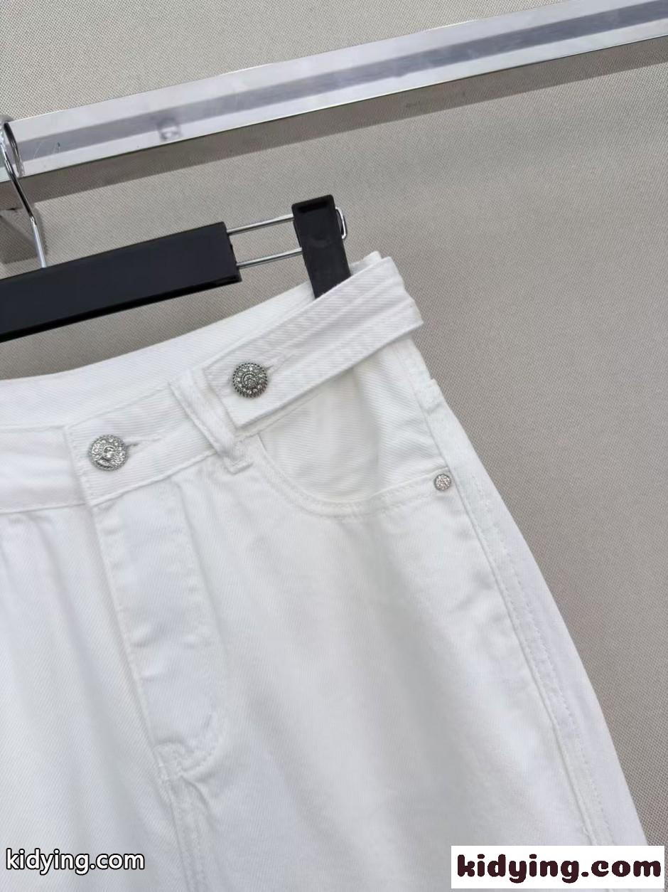 洗練された ビジューボタン デニムパンツ エルメス ジーンズ コピー ホワイト-2