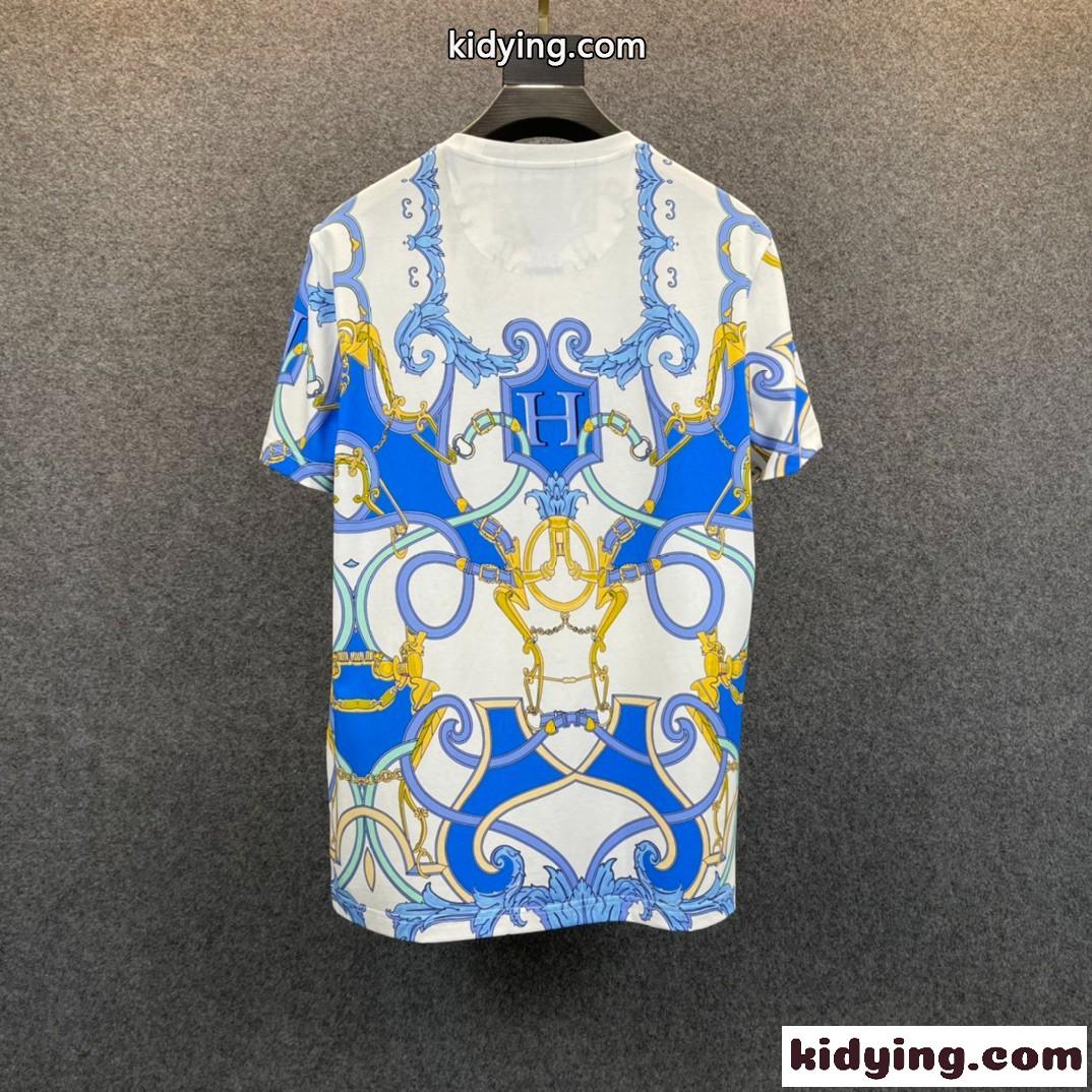 2022春夏 新作 メンズ 半袖Tシャツ ラウンドネック エルメス Tシャツ コピー プリント カジュアル 柔らかい 快適-3