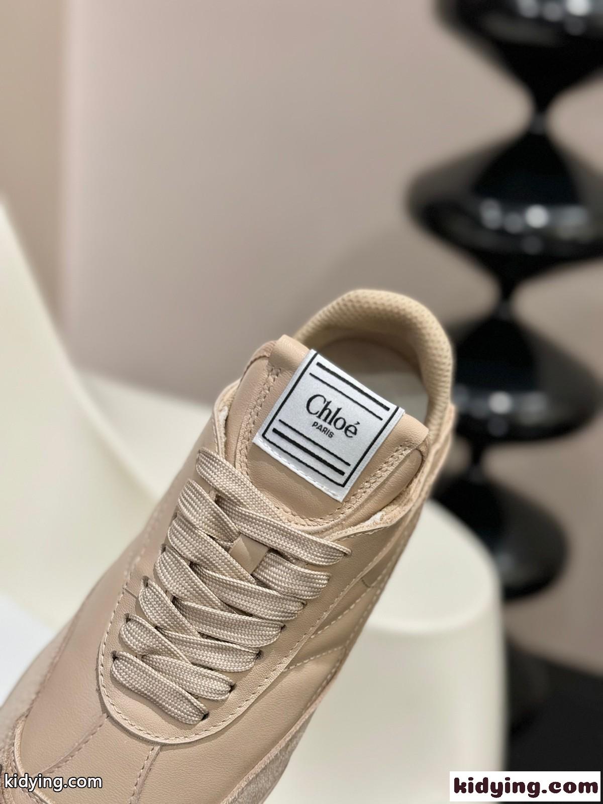 人気 おしゃれ CHLOÉ KICK スニーカー スーパーコピー レザー＆スエード ベージュ-1