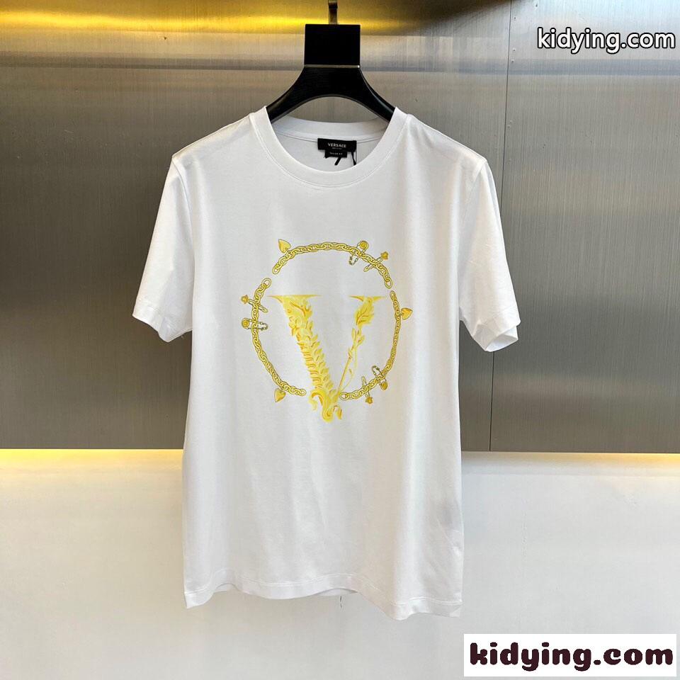 ヴェルサーチェ Tシャツ コピー ベーシック 着回し抜群 ロゴ クルーネック 半袖 トップス-0