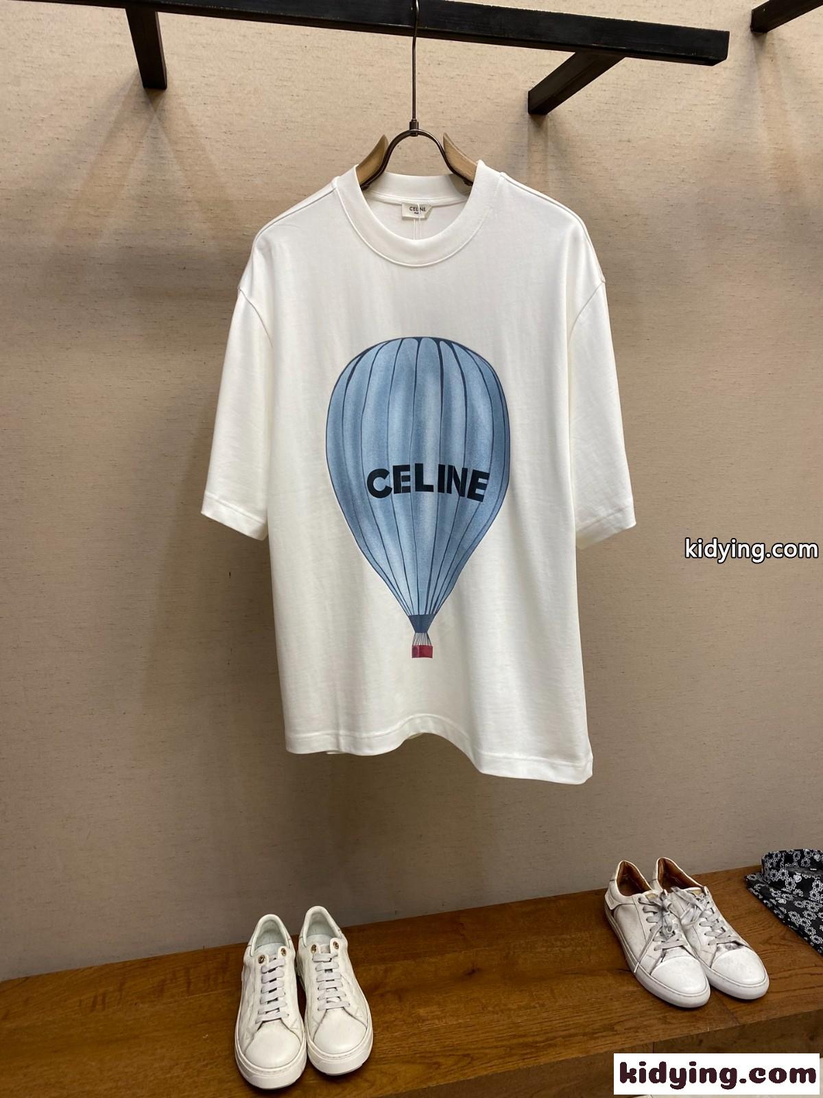カジュアル ロゴプリント 半袖Tシャツ セリーヌ Tシャツ コピー コットン ホワイト-0