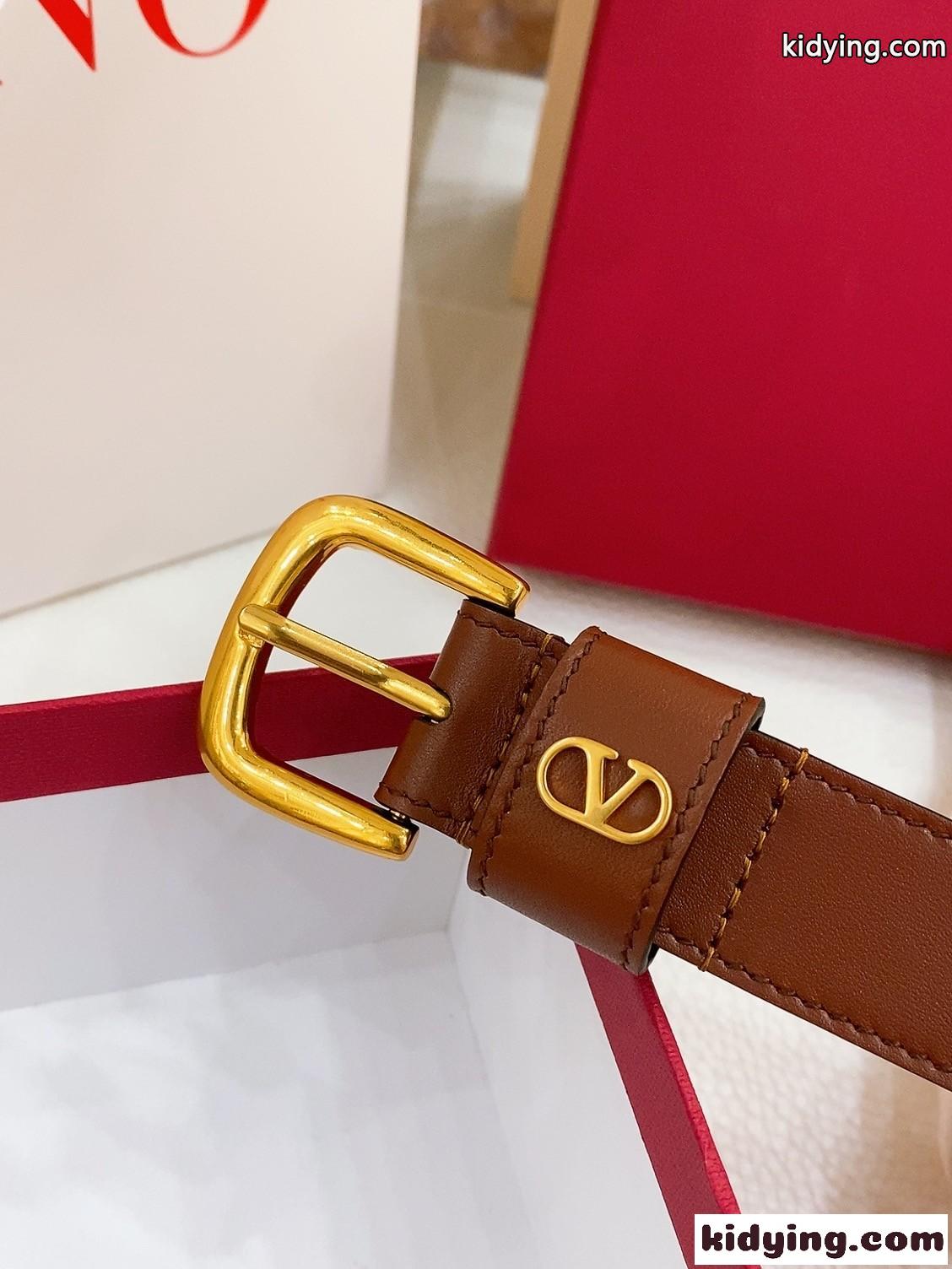 洗練された Vロゴ レザーベルト ヴァレンティノ ベルト スーパーコピー ブラウン ゴールド金具-4