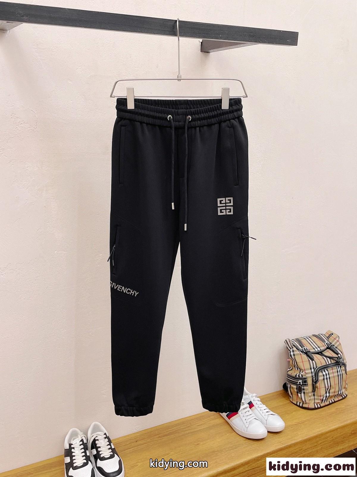 ジバンシィ パンツ 偽物 メンズ ロゴ カジュアルパンツ ブラック-0