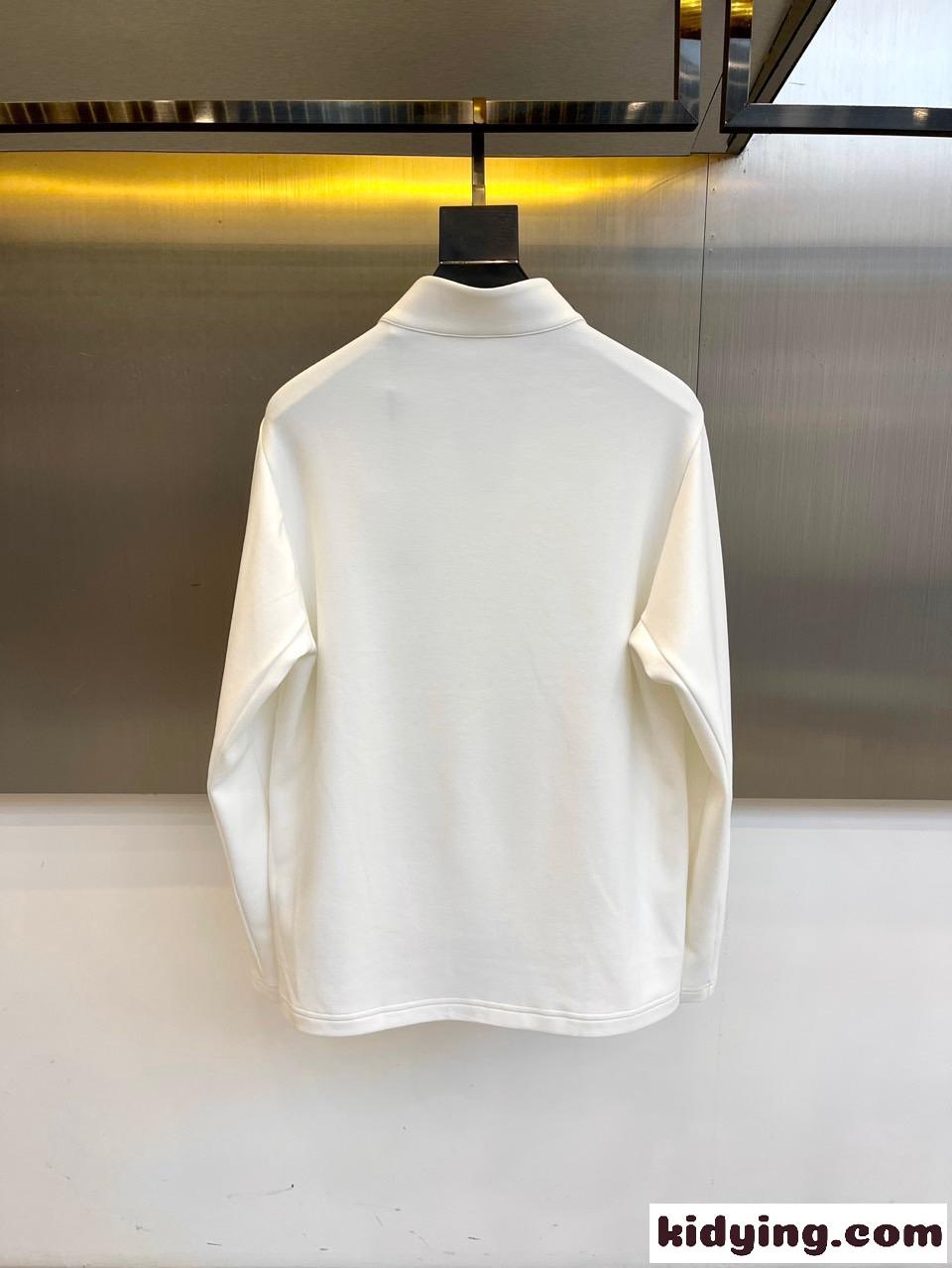 シンプル 洗練された ハーフジップ 長袖Tシャツ プラダ Tシャツ 偽物 ホワイト-3