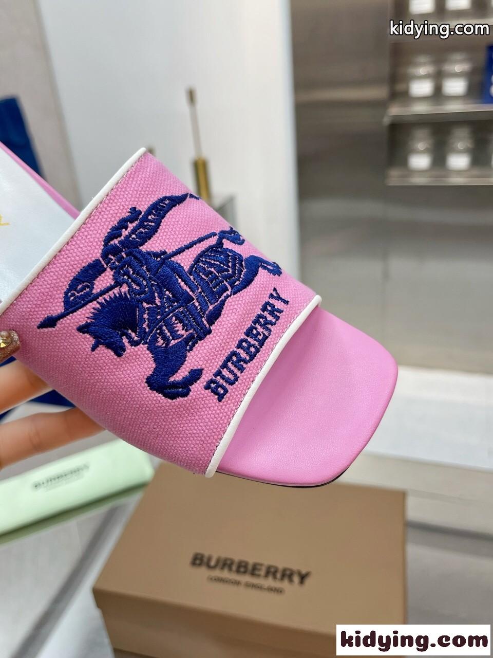 エレガント 刺繍入り ミュール バーバリー サンダル コピー ピンク-4