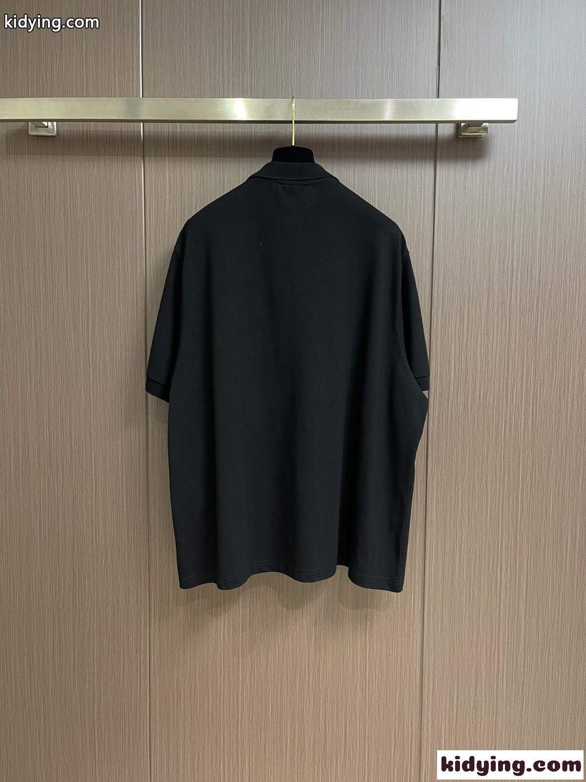 オーバーサイズ コットンピケ 半袖ポロシャツ バレンシアガ Tシャツ コピー ブラック-1