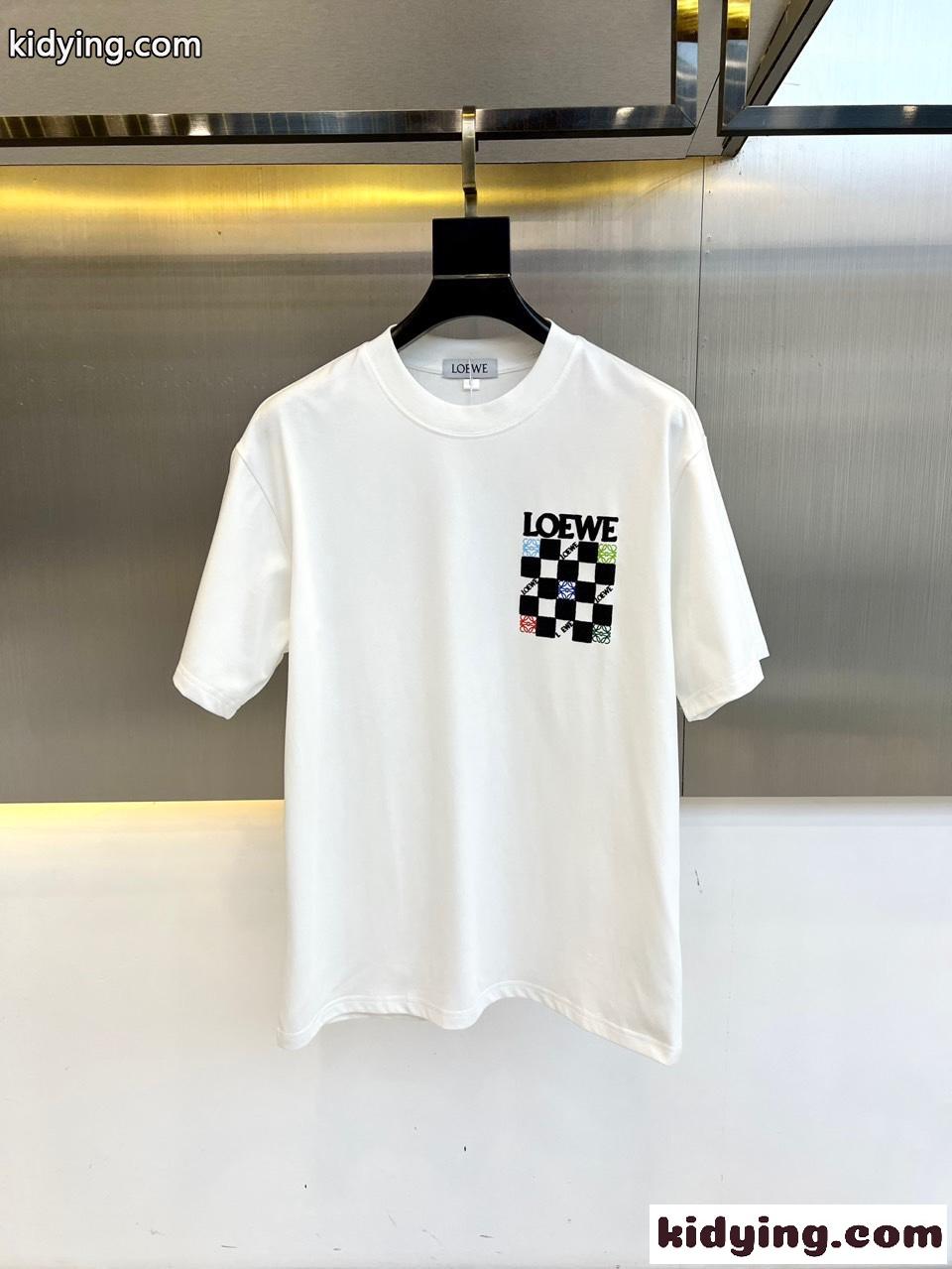 ロエベ Tシャツ 偽物 お洒落 ロゴ入り コットン 半袖Tシャツ ホワイト-1