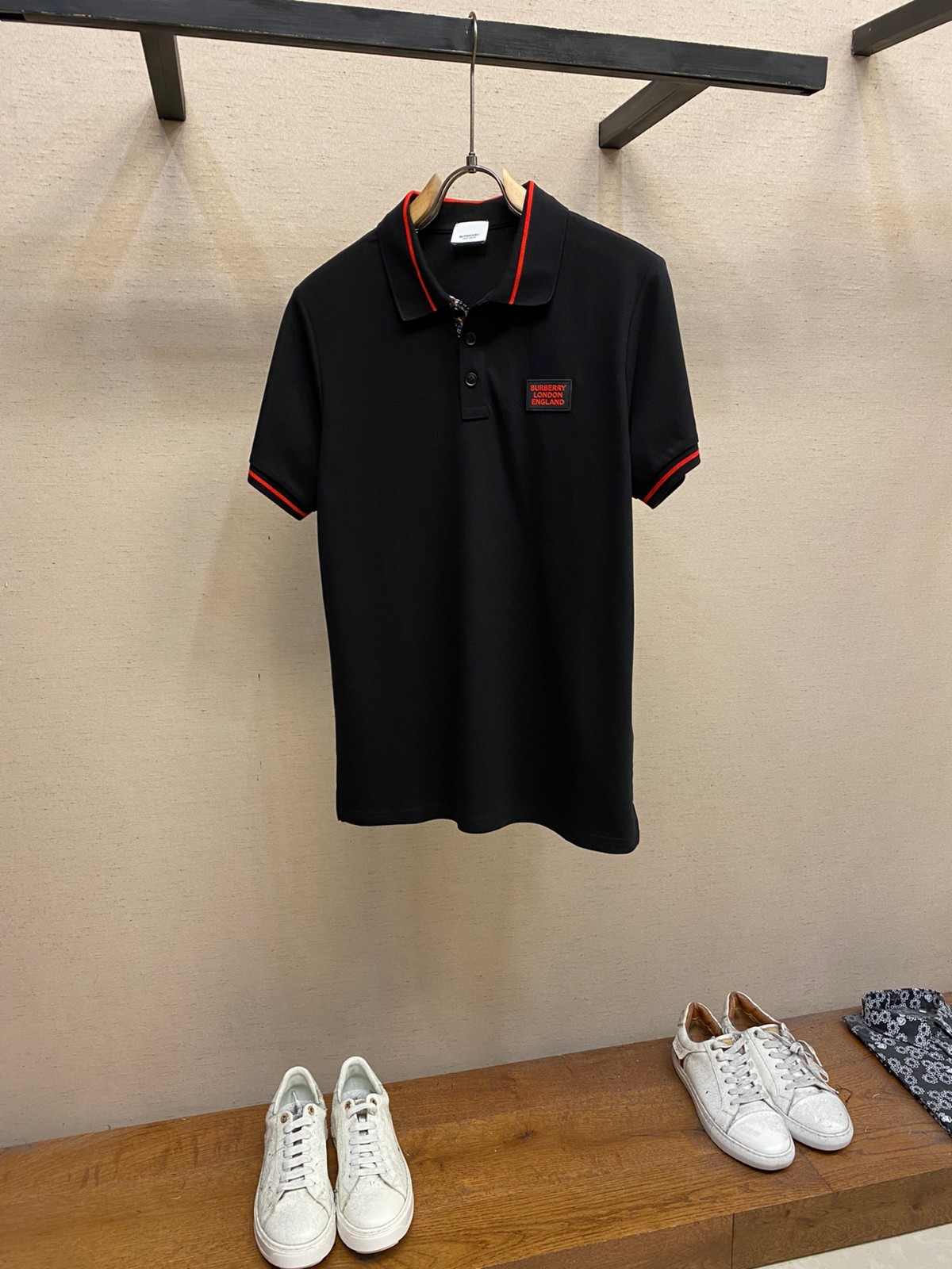 カジュアル コットンピケ ポロシャツ バーバリー 半袖Tシャツ コピー ブラック-0