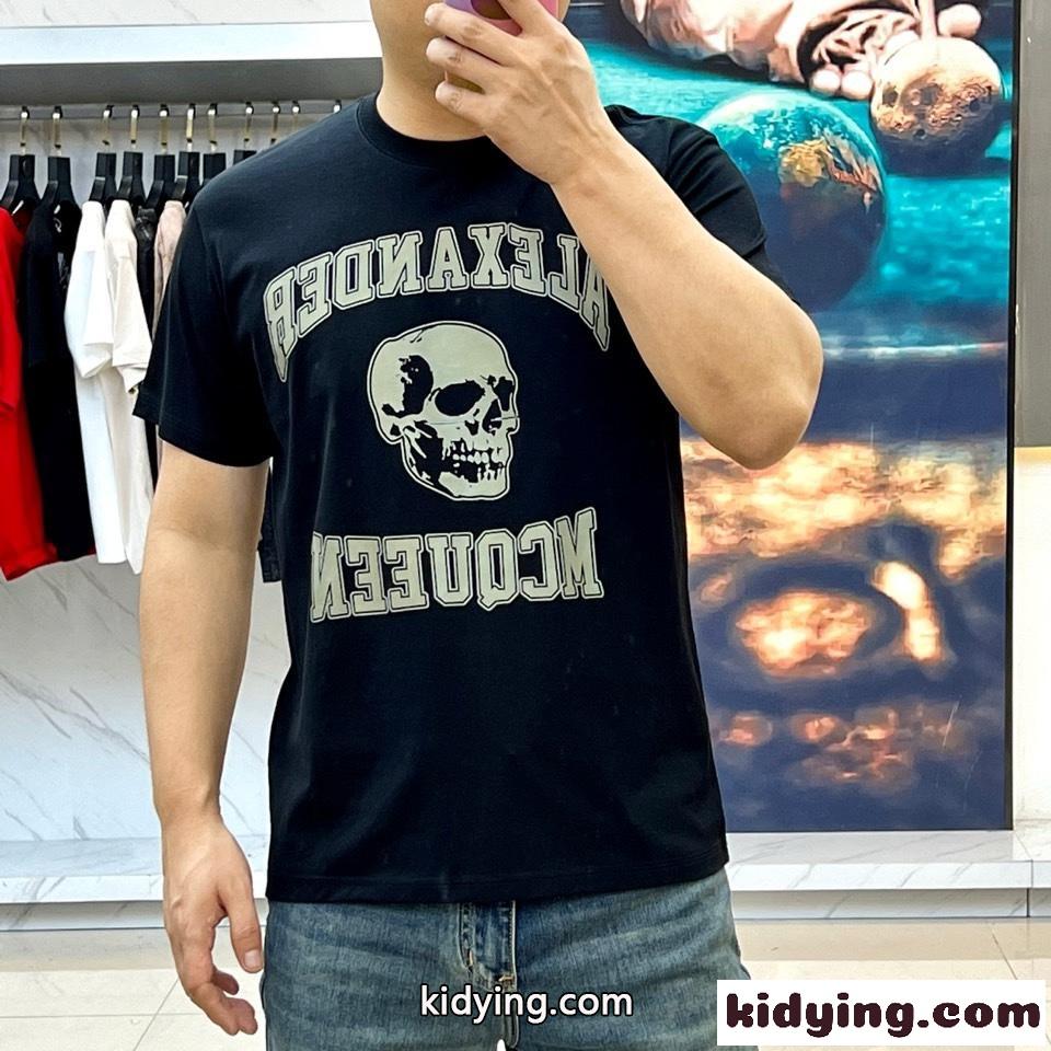 アレキサンダー・マックイーン Tシャツ コピー ロゴプリント コットン 半袖Tシャツ ブラック-2
