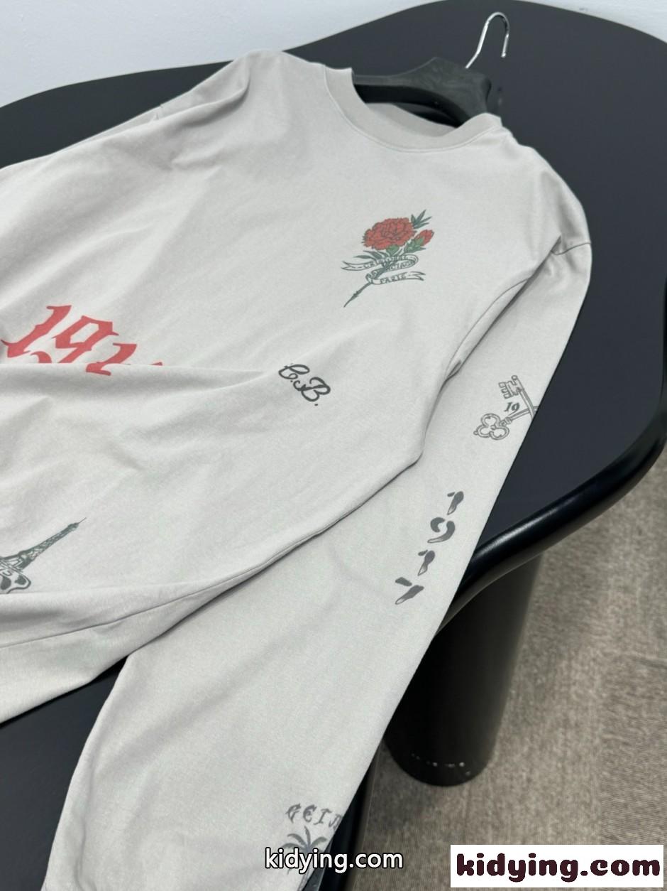 ユニセックス オーバーサイズ 長袖Tシャツ バレンシアガ Tシャツ 偽物 グレー-2