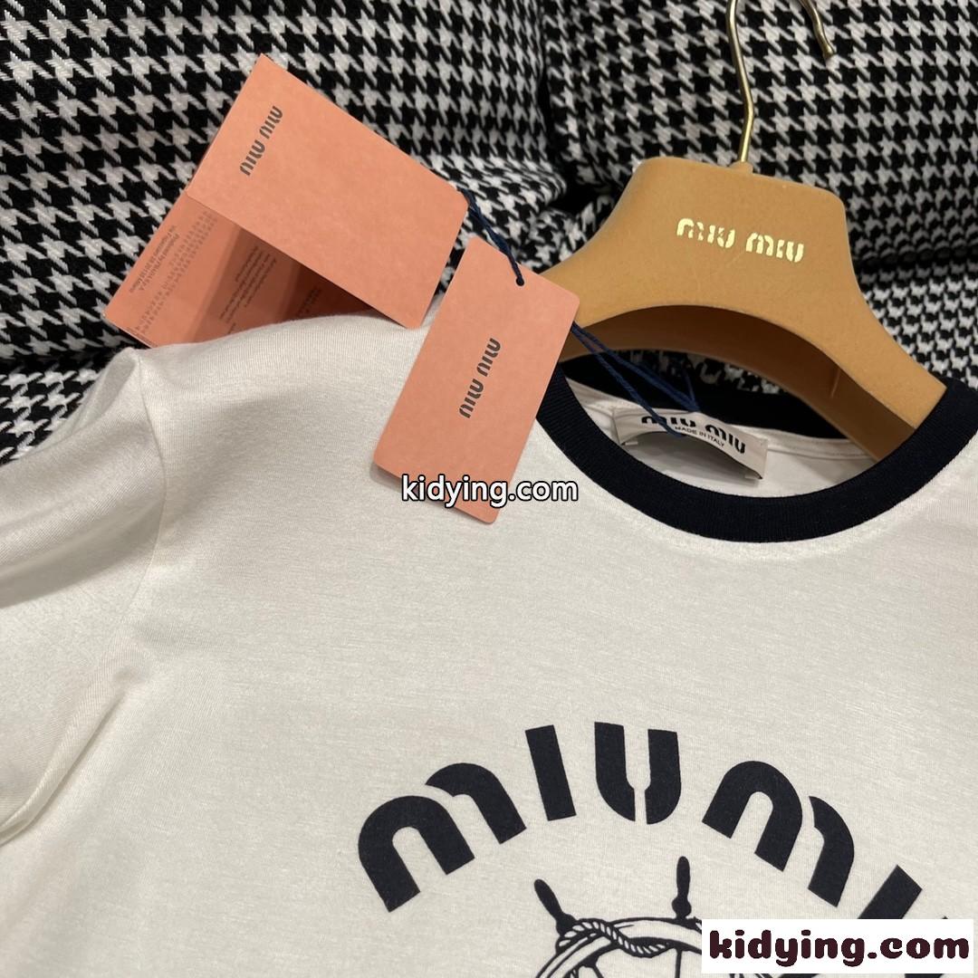 新作～快適 プリント ジャージー Tシャツ ミュウミュウ Tシャツ コピー ショートスリーブ-3