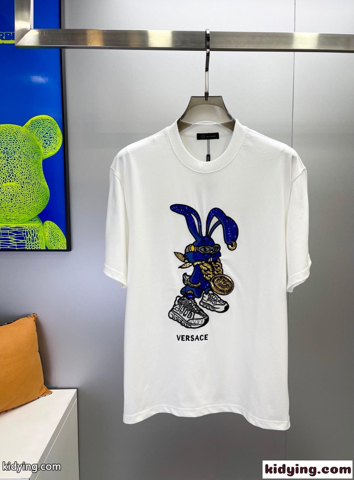 人気 春節 ウサギ Tシャツ ヴェルサーチェ Tシャツ コピー コットン 半袖 トップス ホワイト-2