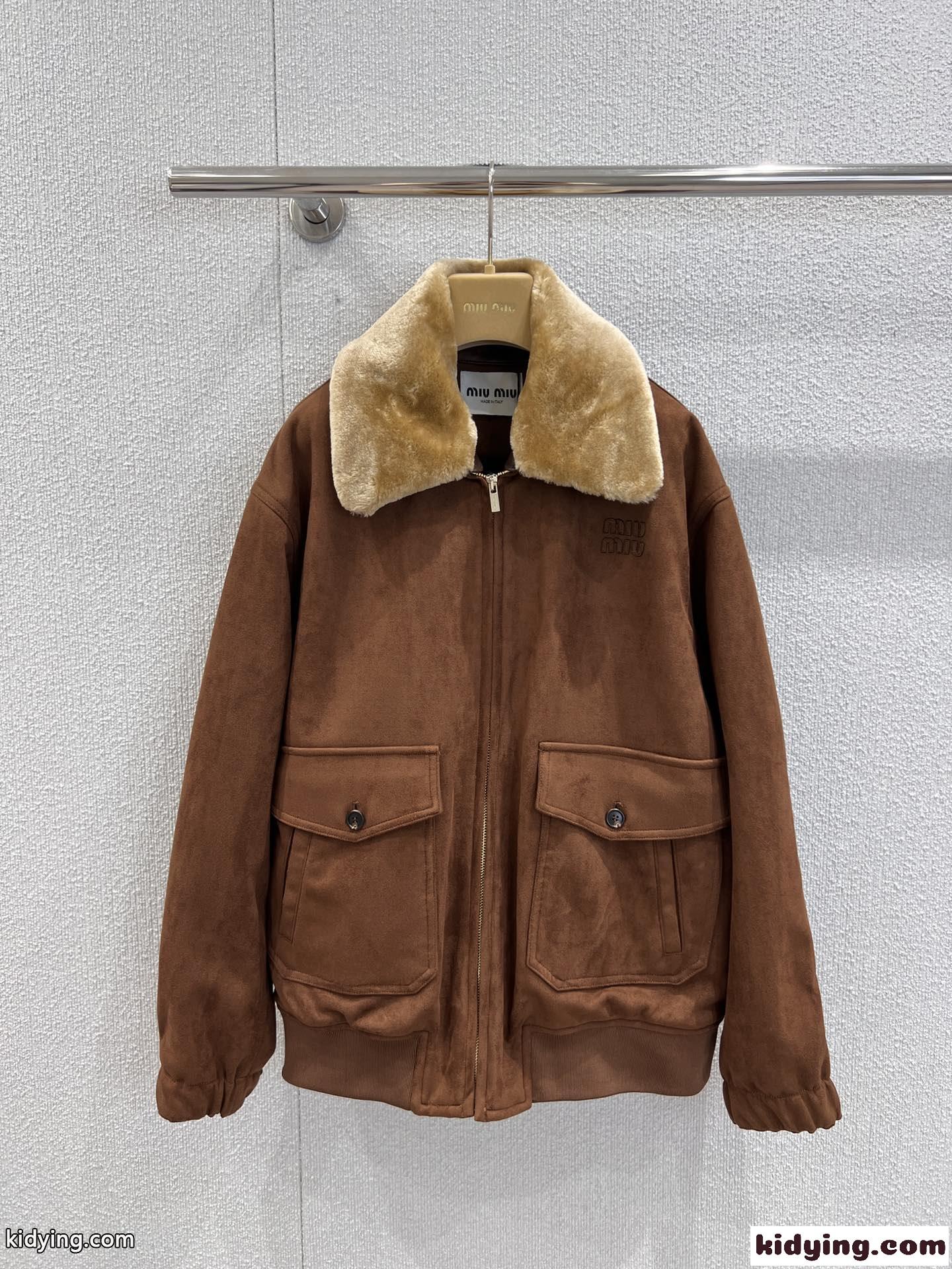 上品 カジュアル ファー襟 ブルゾン ミュウミュウ ジャケット コピー ブラウン-1