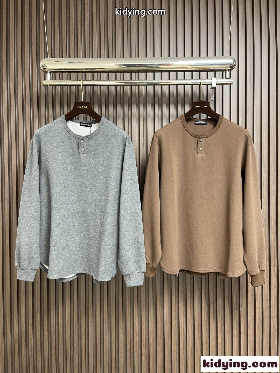カジュアル コットン ヘンリーネック 長袖Tシャツ クロムハーツ Tシャツ 偽物-0
