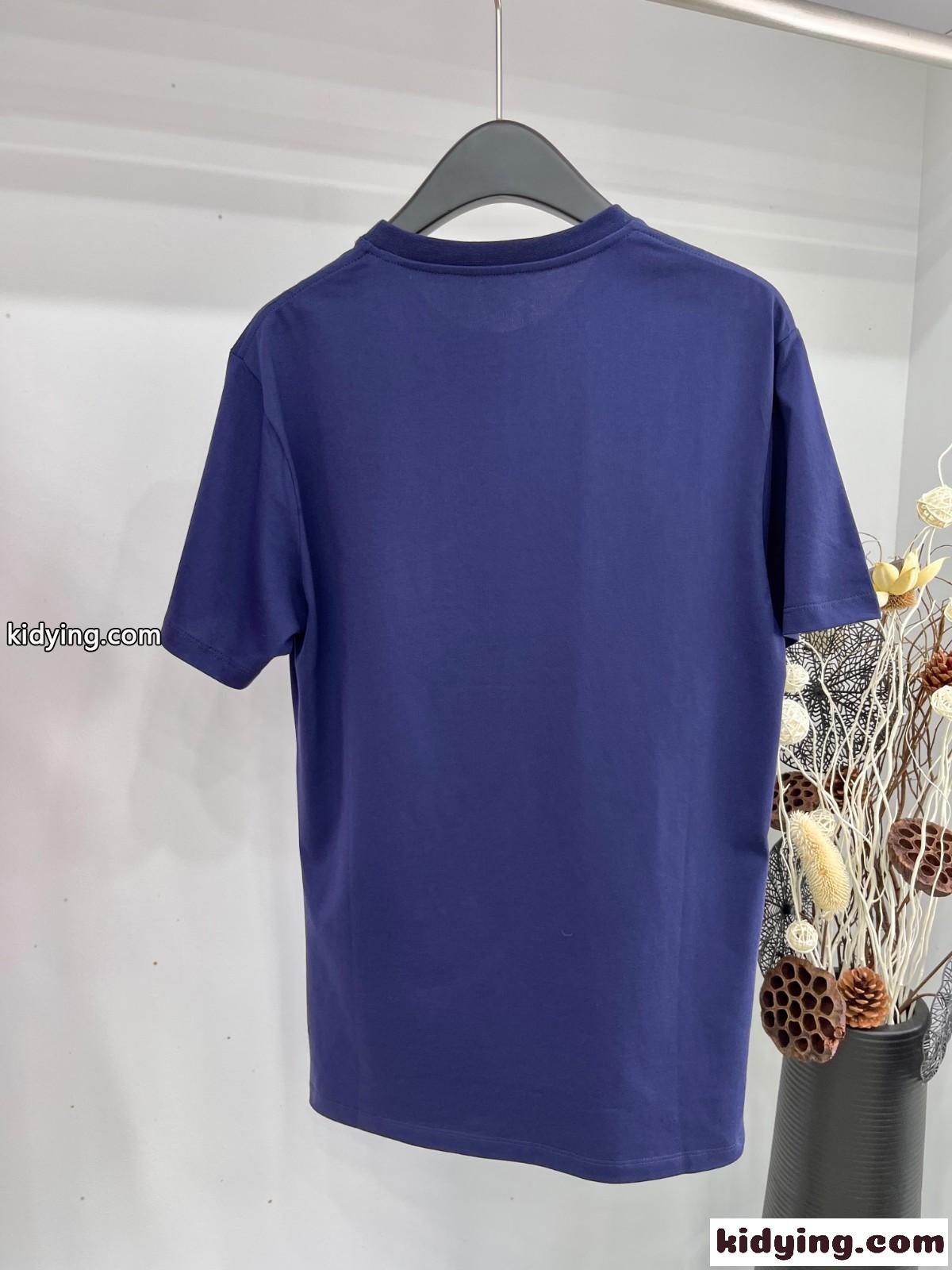 ロエベ Tシャツ コピー 人気 カジュアル 刺繍入り 半袖Tシャツ ブルー-3
