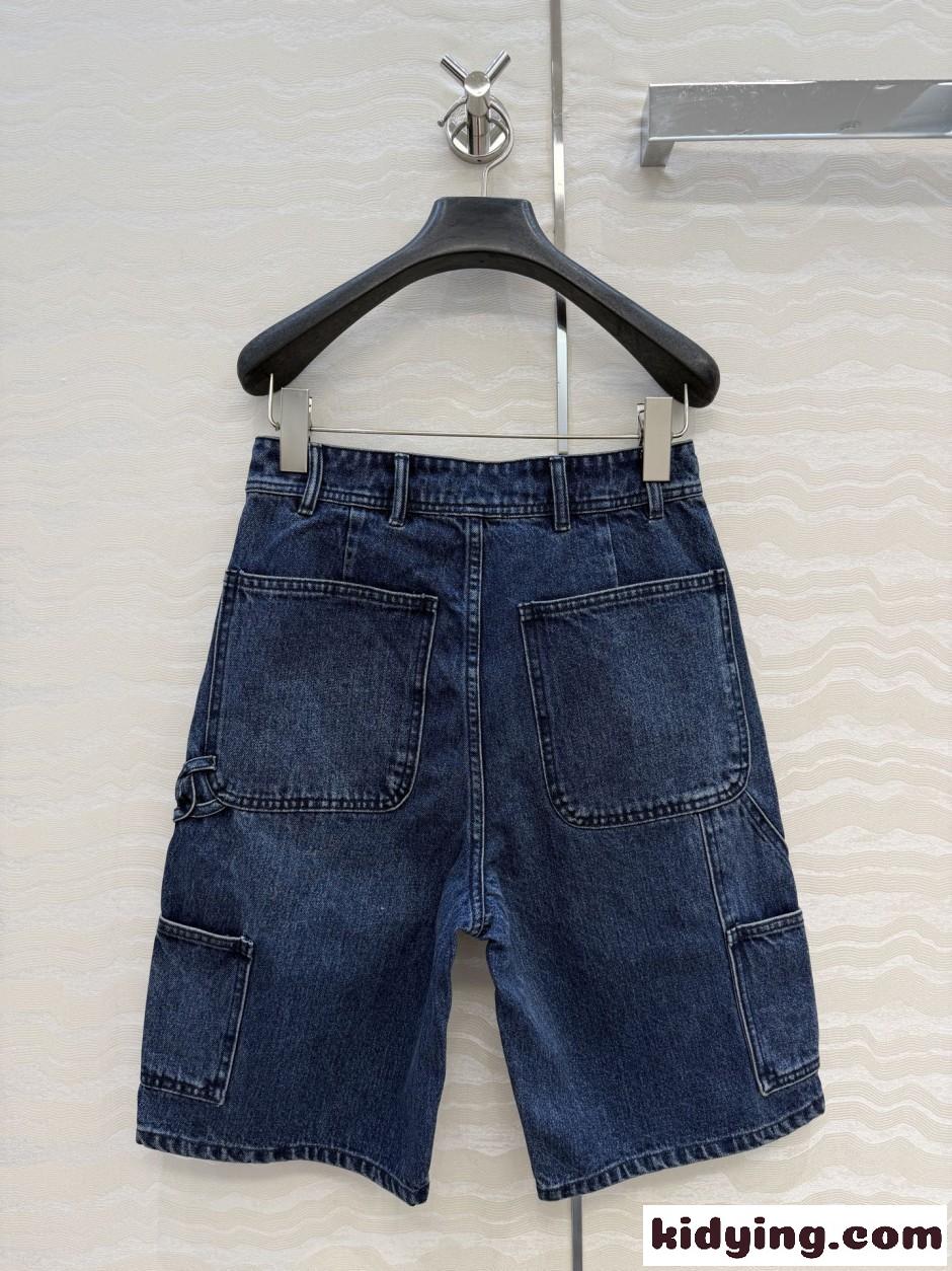 ロゴボタン デニム バミューダパンツ シャネル パンツ コピー ブルー-3