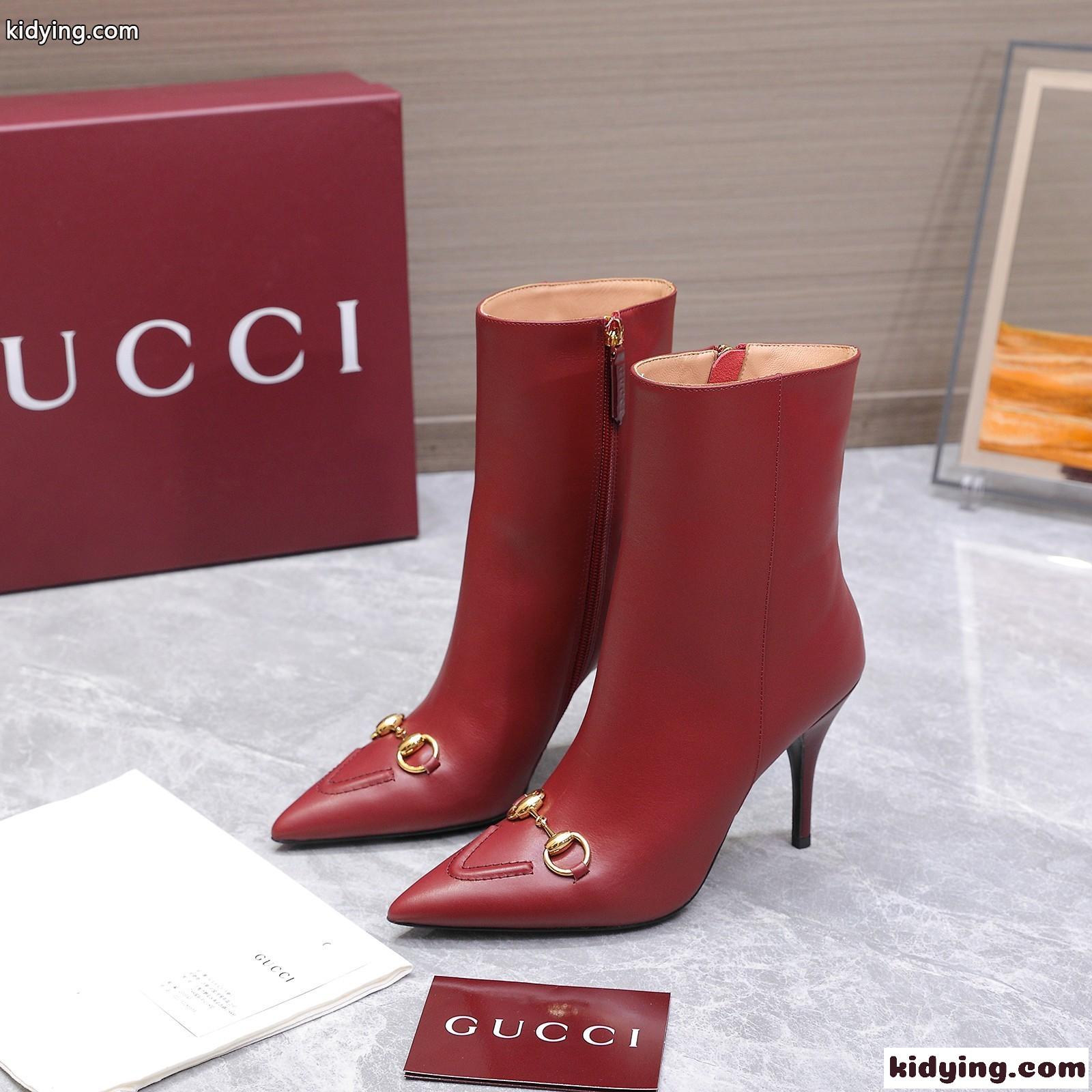 Gucci ホースビット レザー アンクルブーツ グッチ ブーツ コピー ポインテッドトゥ レッド-0