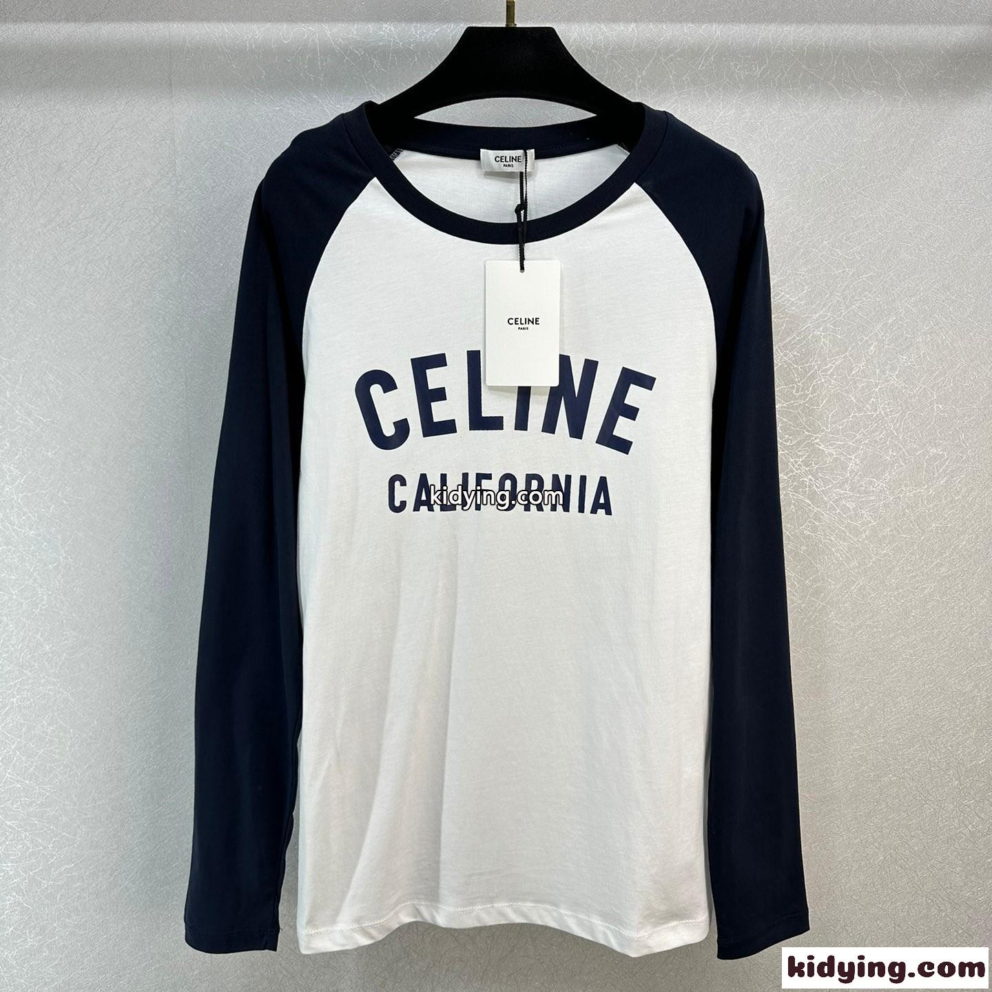 飽きのこない 配色 クルーネック ロングスリーブTシャツ セリーヌ Tシャツ コピー-2