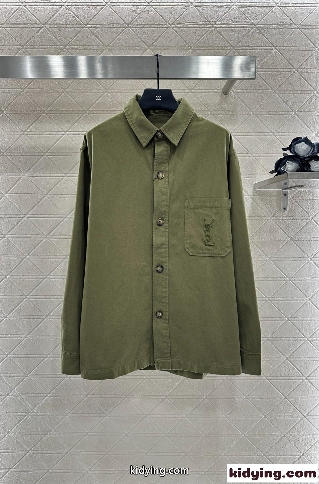 カジュアル YSL 刺繍入り オーバーシャツ イヴ・サンローラン シャツ 偽物 グリーン-0