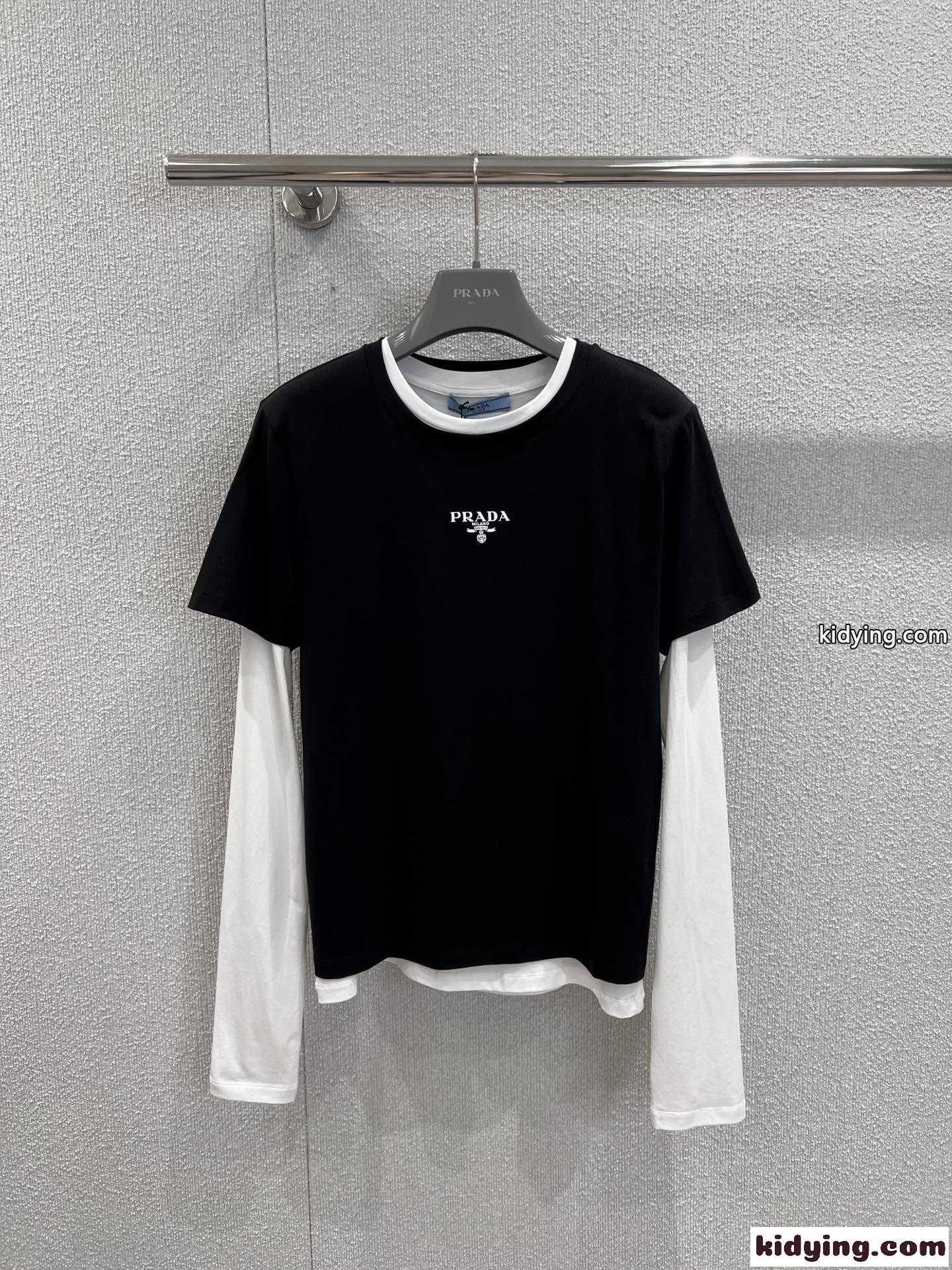 お洒落 カジュアル 2点セットトップス プラダ Tシャツ 偽物 長袖Tシャツ 半袖Tシャツ-2