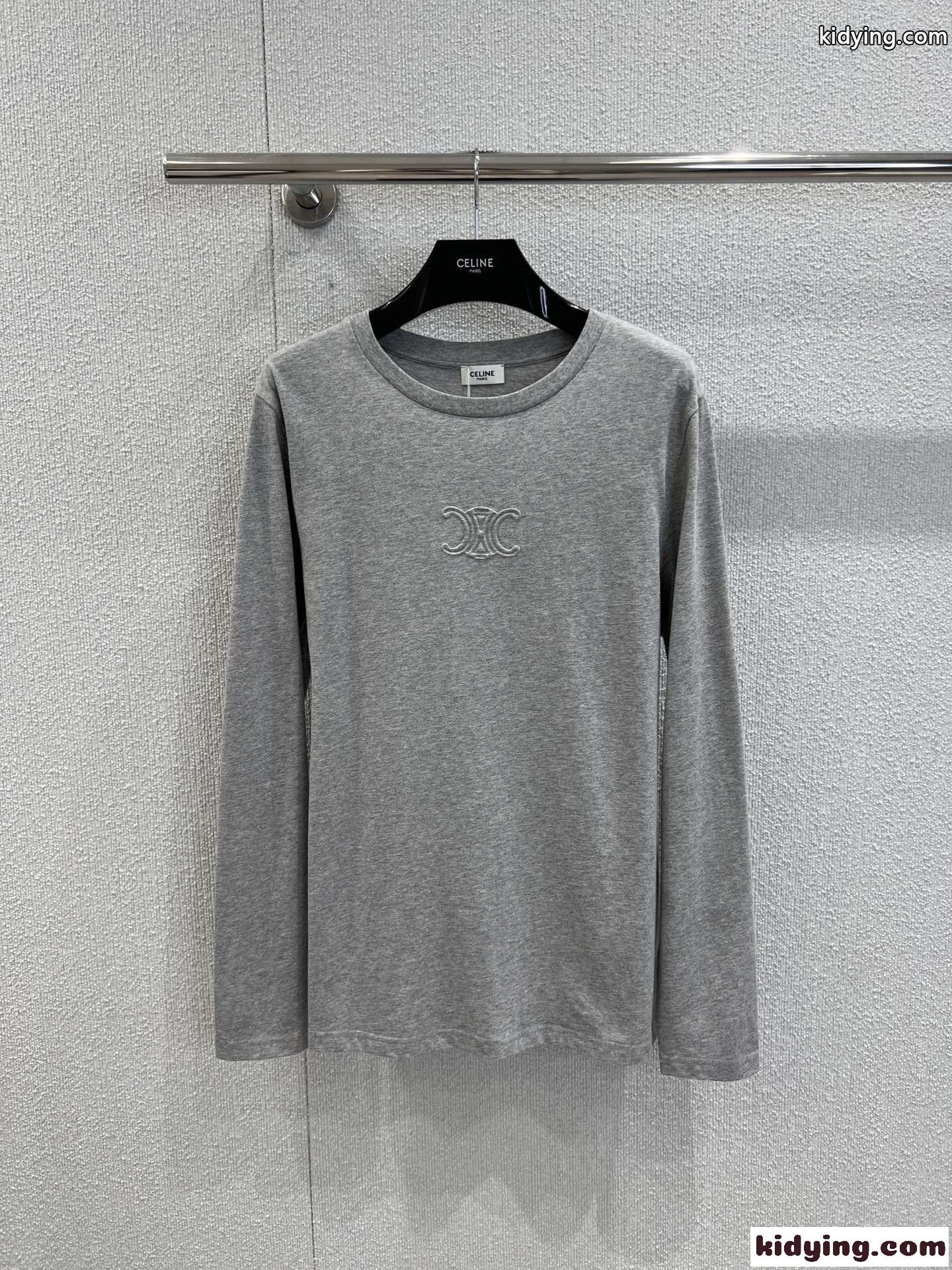 シンプル コットン 長袖Tシャツ セリーヌ Tシャツ コピー クルーネック グレー-1