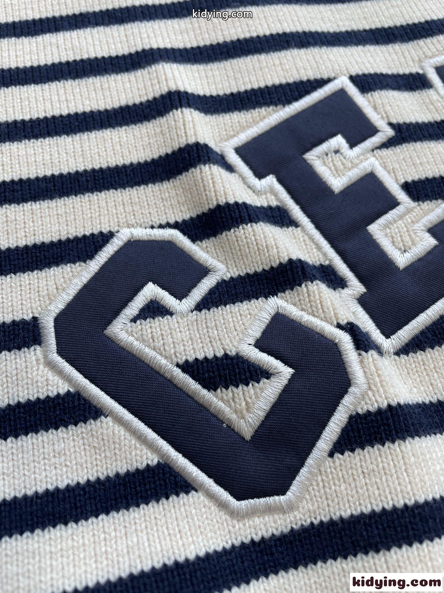 おしゃれ レディース ロゴ 刺繍 セリーヌ セーター コピー クロップドカット ロゴ ボーダー トップス-4