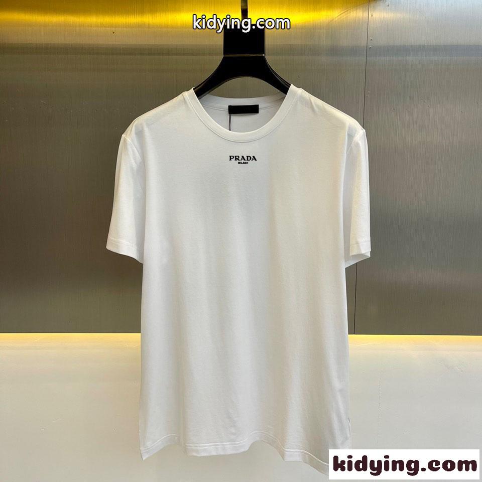 シンプル ロゴ クルーネック 半袖Tシャツ プラダ Tシャツ コピー ホワイト-0