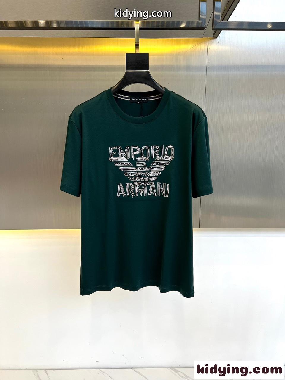 アルマーニ Tシャツ コピー カジュアル ロゴ入り 半袖Tシャツ グリーン-1