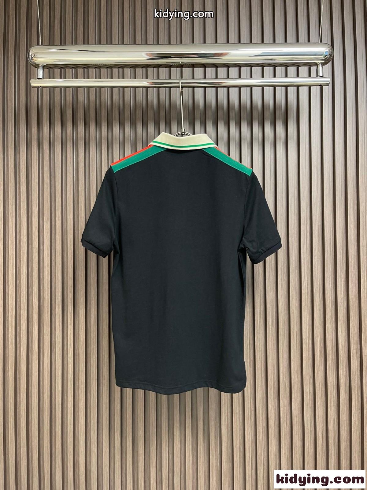 人気 GG パッチ付き コットン ポロシャツ グッチ Tシャツ コピー ブラック-1