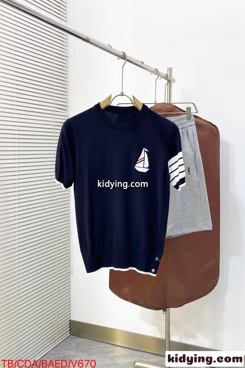 爽やか ヨットモチーフ 半袖 サマーニット トムブラウン Tシャツ 偽物 ネイビー-0