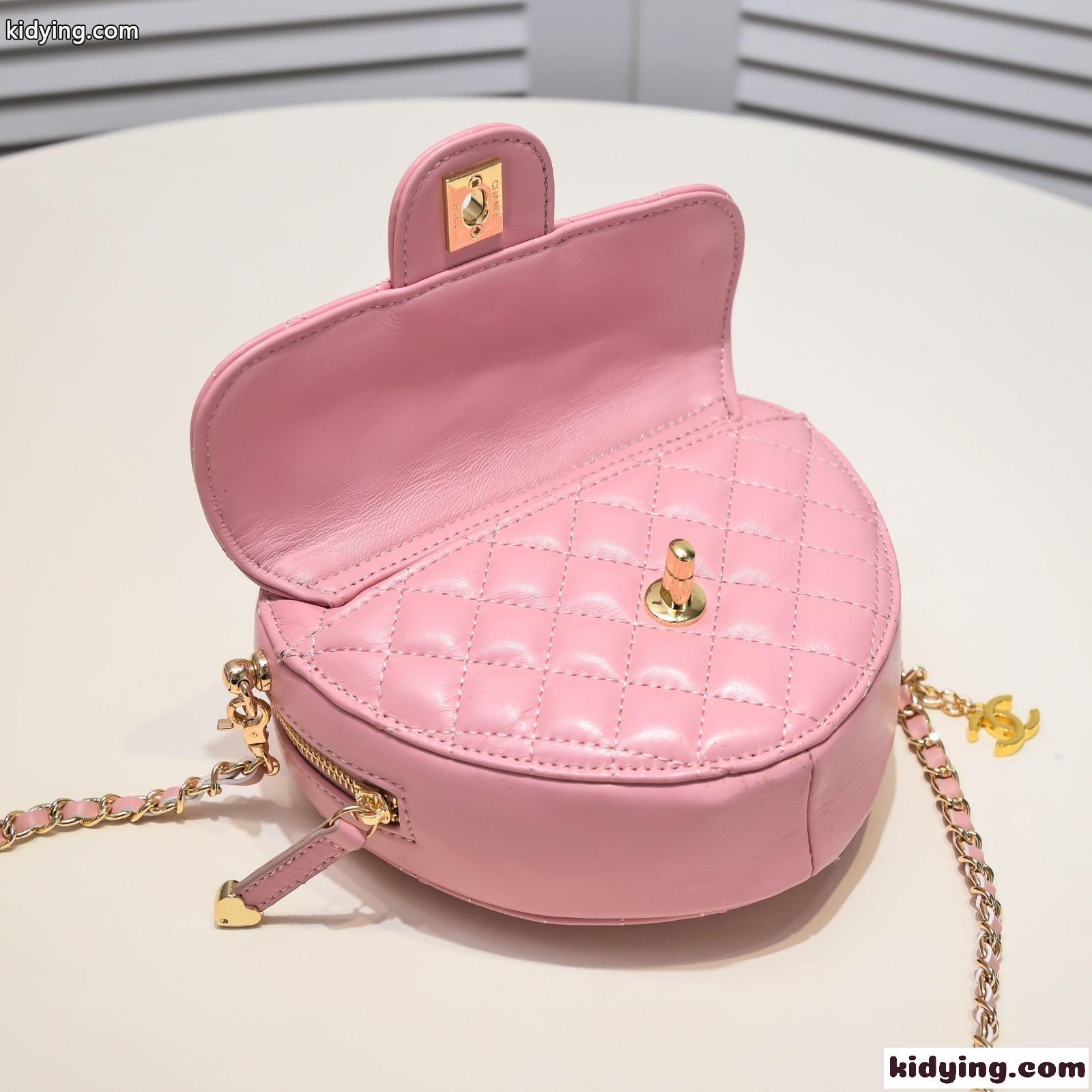 キルティング ショルダーバッグ ハート シャネル バッグ コピー ピンク-3