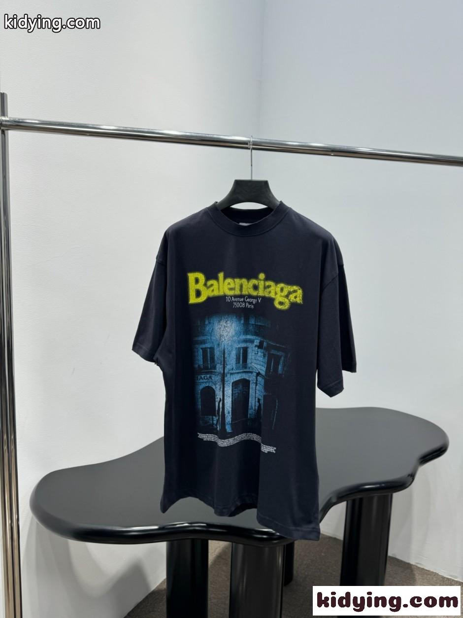 ユニセックス プリント クルーネック 半袖Tシャツ バレンシアガ Tシャツ 偽物-1