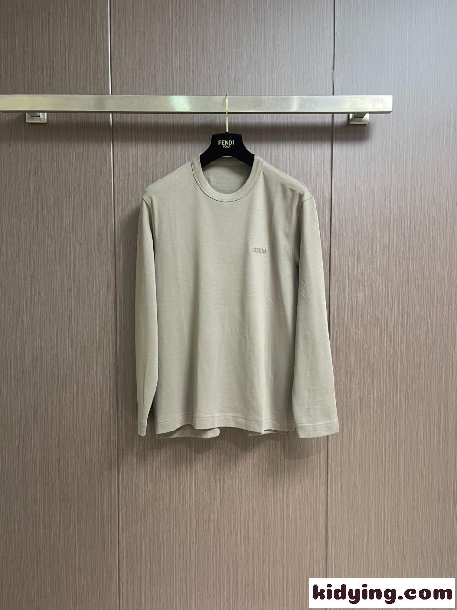 ベーシック ロゴ刺繍 長袖Tシャツ エルメネジルド・ゼニア Tシャツ 偽物-0
