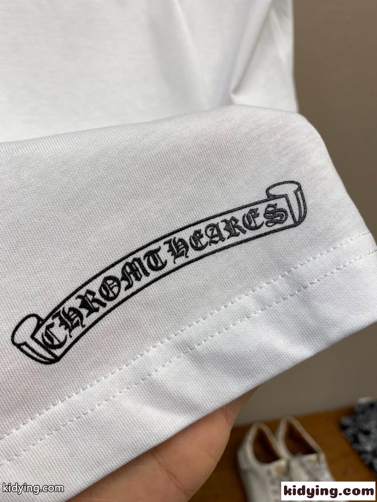 お洒落 ロゴプリント クルーネック 半袖Tシャツ クロムハーツ Tシャツ コピー コットン ホワイト-4