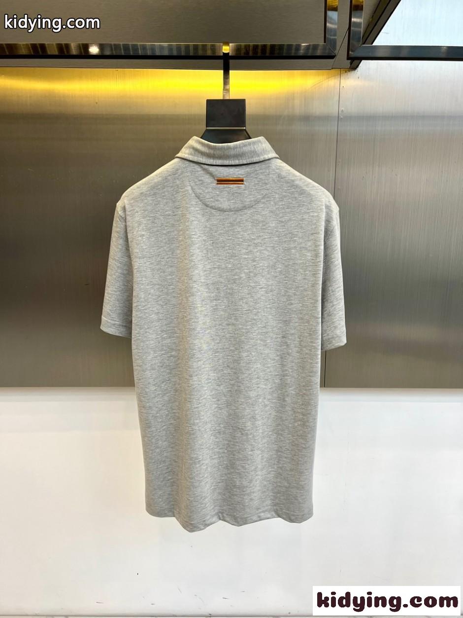 シンプル コットン 半袖ポロシャツ エルメネジルド・ゼニア Tシャツ 偽物 グレー-3
