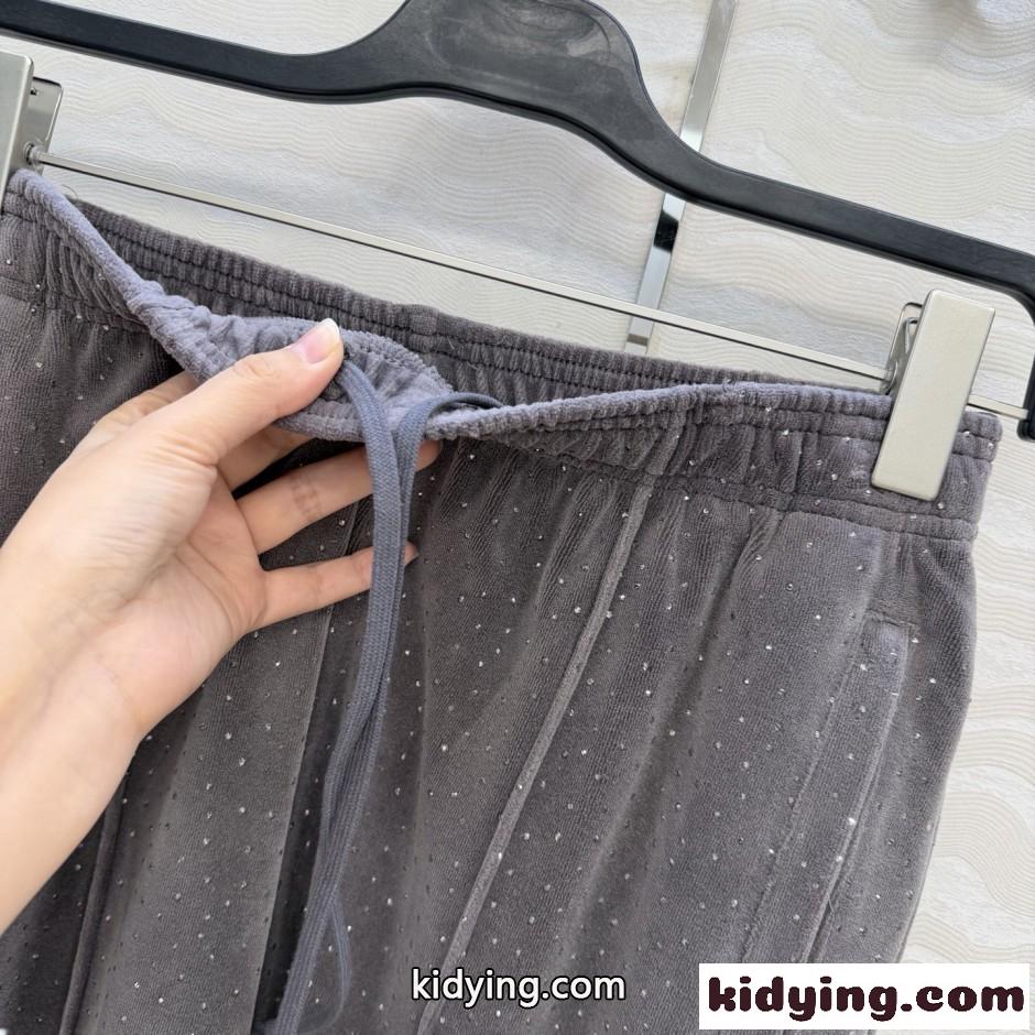 ラインストーン ベロア調 カジュアルパンツ アレキサンダーワング パンツ コピー グレー-2
